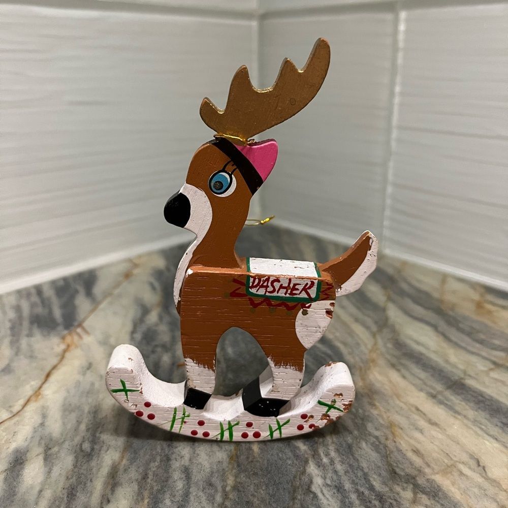 Vintage KURT ADLER Santa's Reindeer Dasher Painted Wood Christmas Ornament